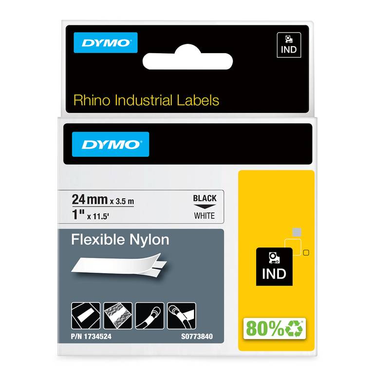 Etiquetas Dymo de poliéster permanentes e industriales, 24 mm x 3.5 m, color negro y blanco