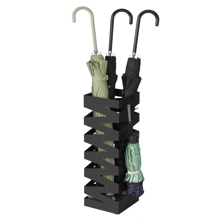 Soporte Cuadrado de Paraguas, con 4 Ganchos y una Bandeja de Goteo Extraíble, 20 x 20 x 49 cm