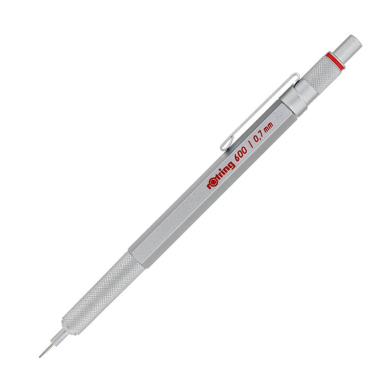 Rotring 600, mina de 0,7 mm – Portaminas cuerpo de metal plateado –