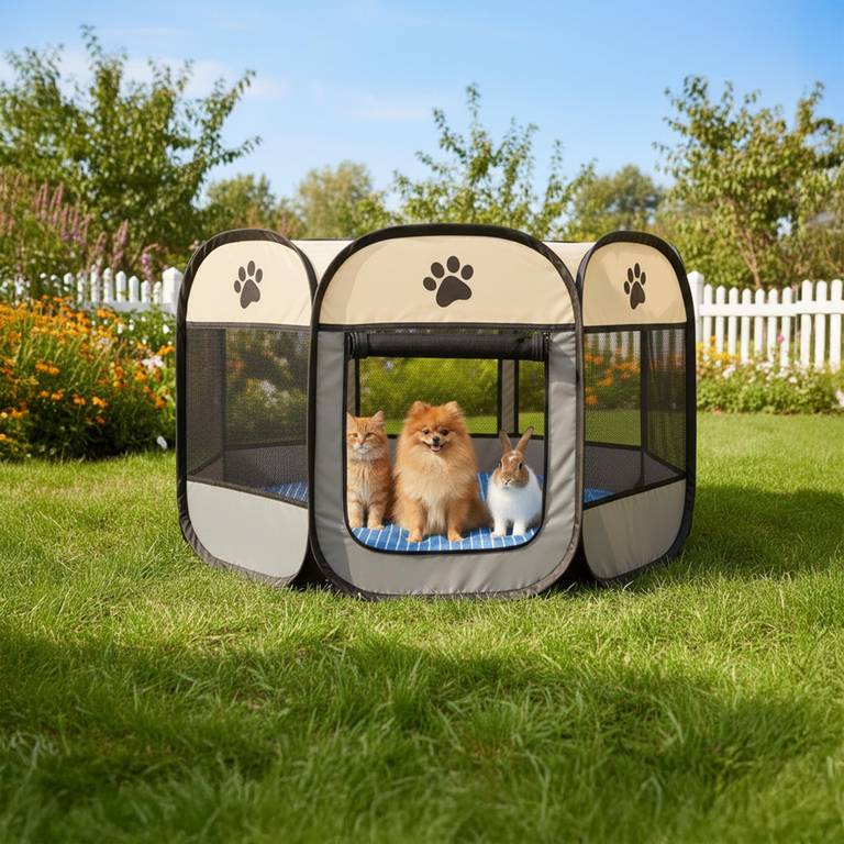 Relaxdays, Parque Plegable para Cachorros HxD: 58×91 cm, Interior y Exterior, Pop-up, portátil, poliéster, Multicolor