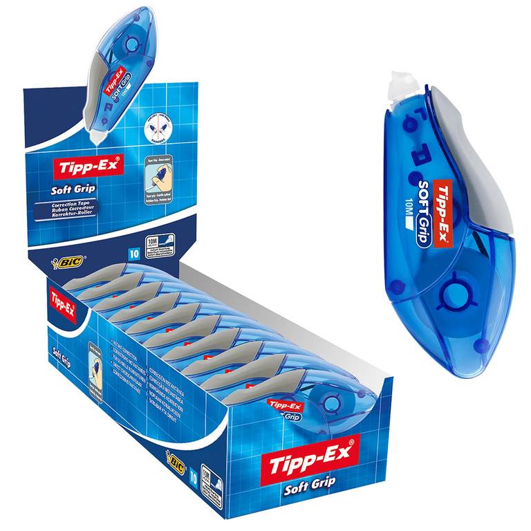 BIC Soft Grip – Corrector líquido tipo bolígrafo Azul, paquete de 10 unidades