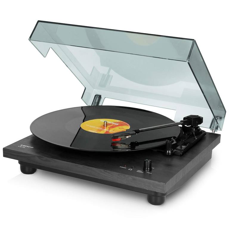 Lenco LS-10 – Giradiscos con altavoces integrados, transmisión por correa, velocidad variable, negro, 2 x 3 vatios