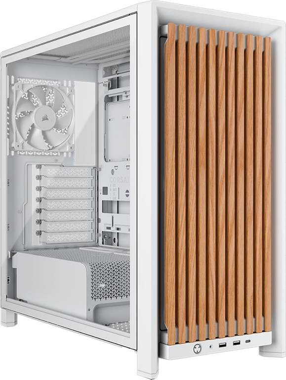 Caja PC CORSAIR FRAME 4000D Wood RS – ATX Semitorre Blanca con Panel Frontal de Roble FSC, 4x RS120 PWM