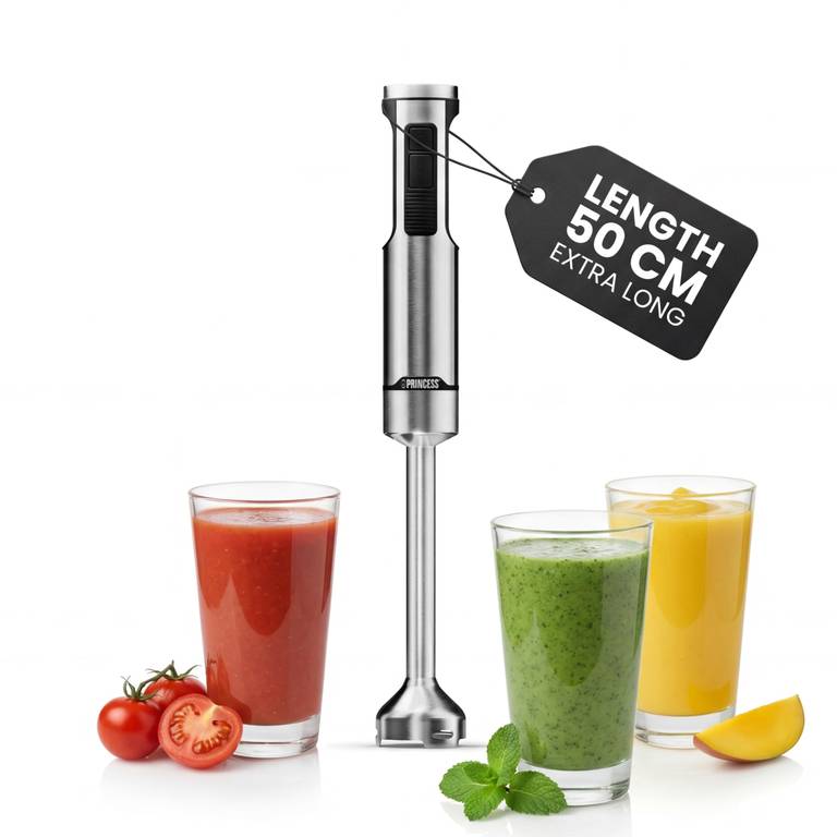 Batidora de mano Princess Prof XXL de acero inoxidable, 1500 W, brazo extralargo, 5 velocidades + turbo, vaso + tapa (reaco como nuevo)