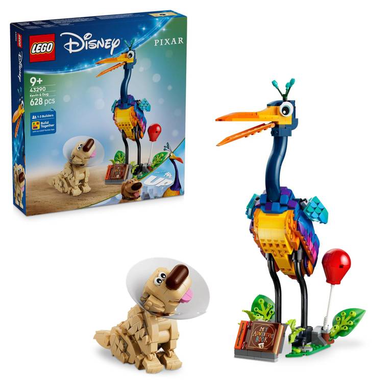 Disney Pixar Kevin y Dug – Perro Golden Retriever de Juguete y Figura de Pájaro Exótico