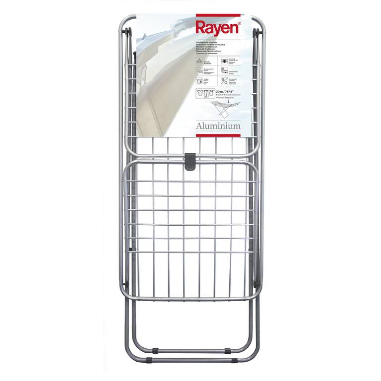 Rayen -Tendedero de Aluminio, con Superficie de 20 Metros,Sistema de Bloque de alas,Plegable y Antideslizante, Varillas XXL,177 x 55 x 92 cm