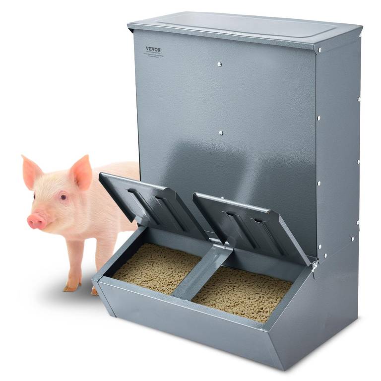 Comedero para Cerdos de Doble Puerta Acero Resistente