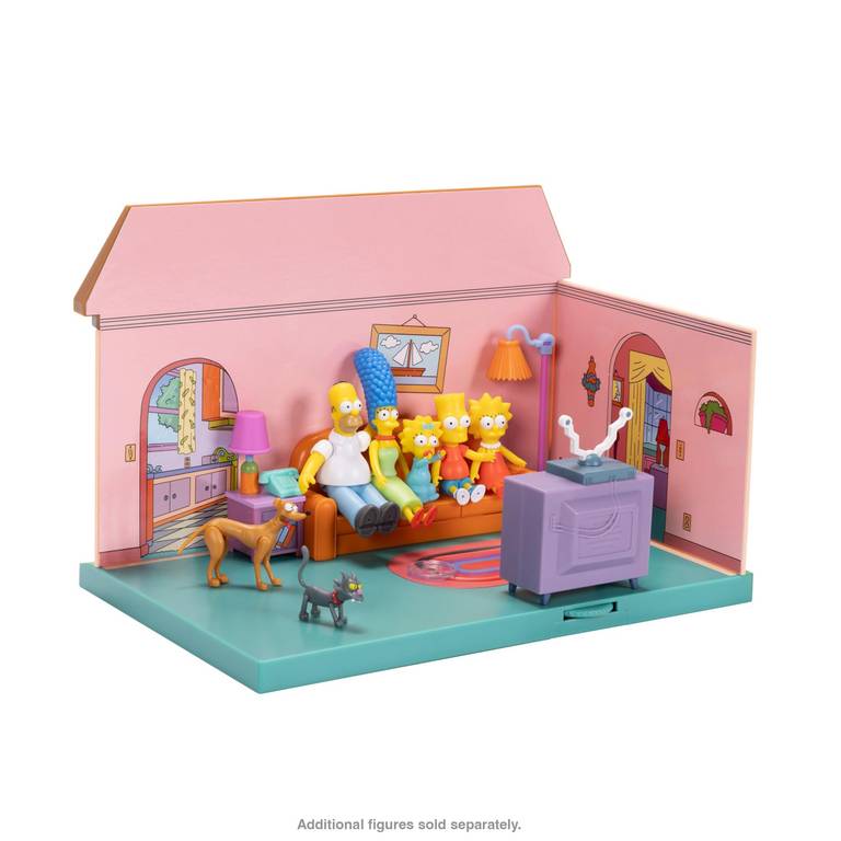 Jakks Pacific Diorama de la Sala de Estar de Los Simpson Licencia Oficial, Incluye una minifigura de Homer de 6 cm y Accesorios