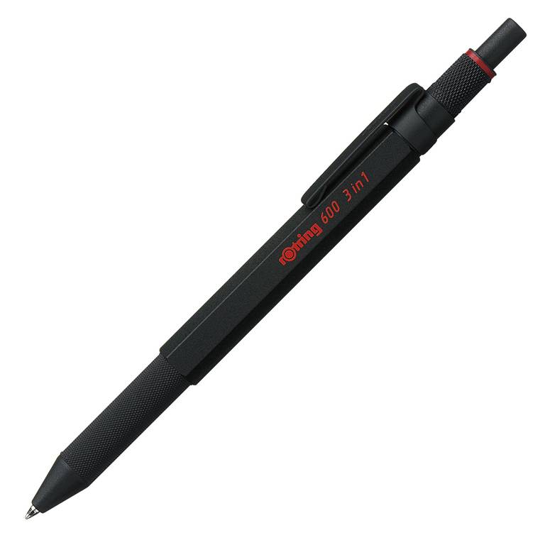 rOtring 600 bolígrafo multicolor y portaminas 3 en 1 | 2 bolígrafos de punta fina (tinta negra y roja) | 1 portaminas (mina de 0,5 mm)