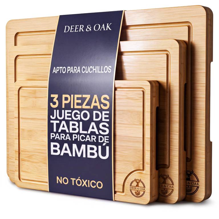 Deer & Oak Set 3 Tablas de Cortar Bambú 33×24, 28×20 y 22×15 cm