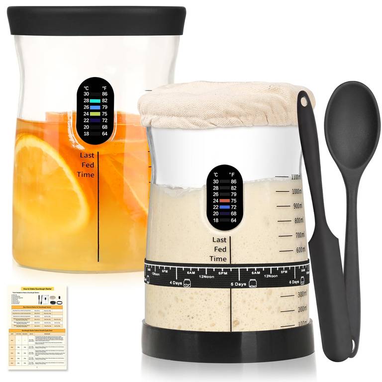 Coco Bird Pro – Set de iniciación de masa madre de 1,5 l de cristal grande con 17 recetas