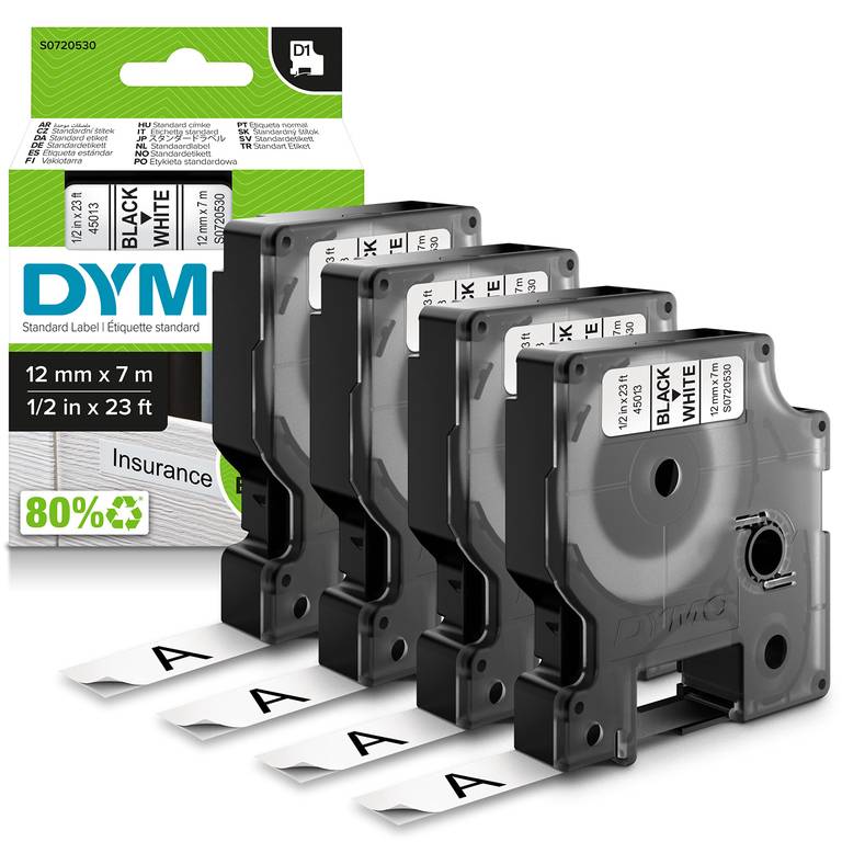 DYMO D1 etiquetas auténticas | impresión negra sobre fondo blanco | 12 mm × 7 m | etiquetas autoadhesivas