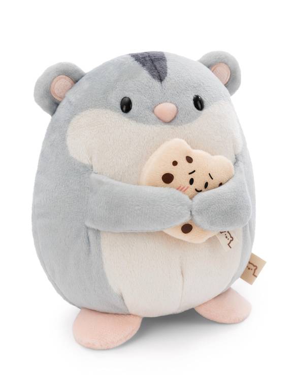 NICI peluche hámster Shai 16cm con galleta en caja de regalo 11x12x6,5cm gris