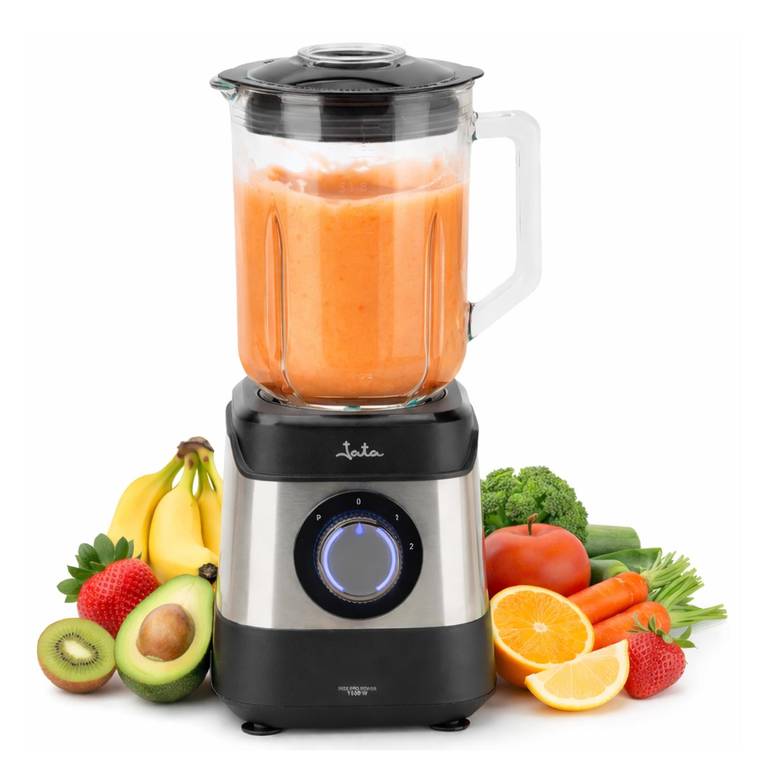 JATA JEBT3855 – Batidora de Vaso 1500 W con Jarra de Cristal 1,8 L, Motor AC Alto Rendimiento 17000 RPM, Tritura Hielo, 2 Velocidades +Pulse