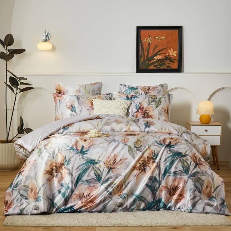 Funda nórdica de satén 220×240 con estampado floral brillante Deluxe