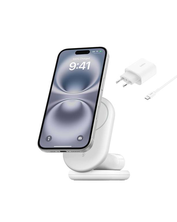 Belkin BoostCharge Cargador Magnético Plegable Qi2 15W, Estación de Carga Inalámbrica Compatible con MagSafe