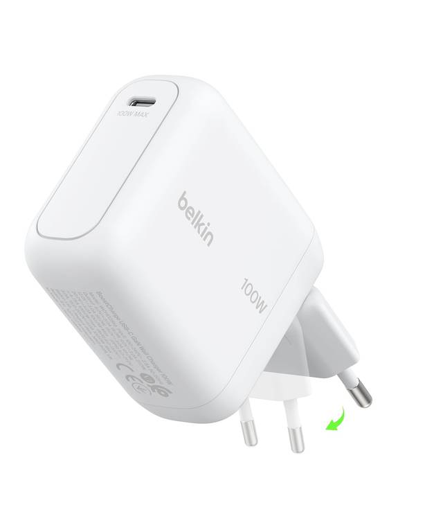 Belkin BoostCharge Cargador USB C, Cargador GAN Compacto 100W Plegable, Carga Rápida