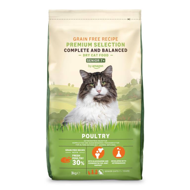 by Amazon Comida Completa para Gatos con Receta sin Granos, Senior, con Pollo Fresco, 3 kg