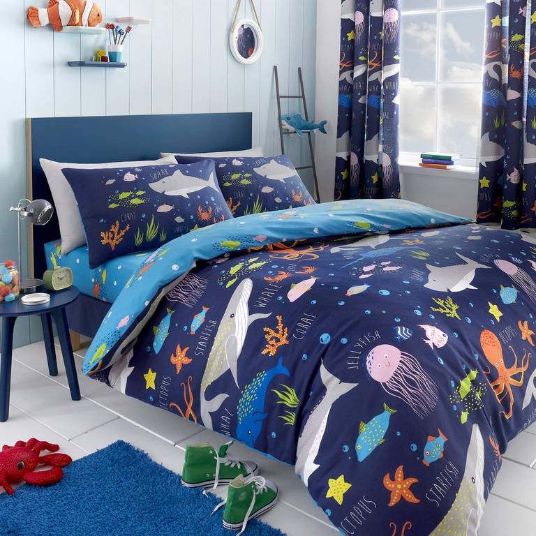 Bedlam Sea Life-Glow in The Dark – Juego de Funda de edredón (tamaño Individual), Multicolor Marca: Bedlam