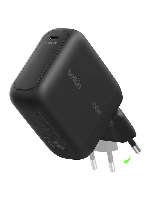 Belkin BoostCharge Cargador USB C, Cargador GAN Compacto 100W Plegable