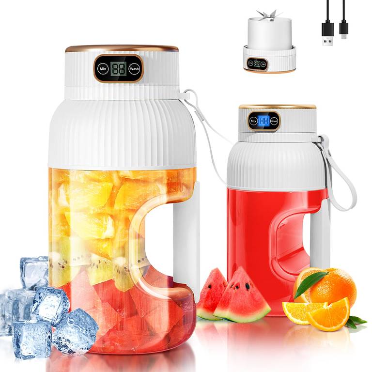 【Mejorado】Fine Life Pro Batidora de Vaso Portátil Recargable,Nuevo 1200ML Batidora Portátil Smoothies con Pantalla Digital Para Verduras Y