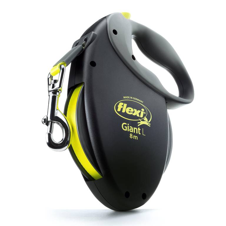 Flexi USA – Correa retráctil Gigante de neón para Perro, ergonómica, Duradera y sin enredos, hasta 50 kg, 7 Metros, Grande, Color Negro