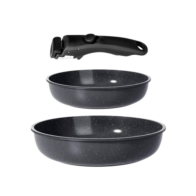 set de 3 piezas GiPP de sartenes cerámicas Mango desmontable COLOR NEGRO