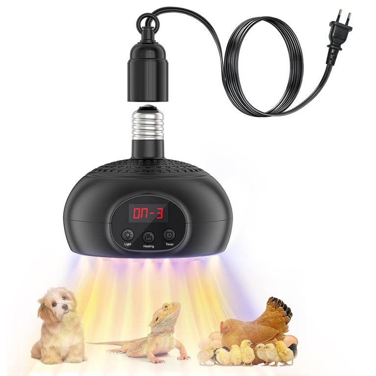 Lámparas de Calentamiento para Gallineros, 200W-350W-500W con Luz UVA/UVB Temporizador de 3-6-9-12H, para Mascotas, Gallineros, Reptiles