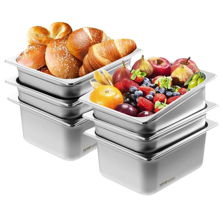 6 Cubetas Acero Inoxidable Almacenamiento Alimentos 325x266x148 mm