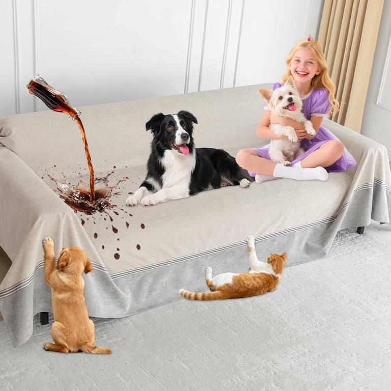 Fundas Impermeables Sofa, Fundas Antipelos para Gatos Arañazo y Perros, Mascotas. Café Claro, 380x230cm