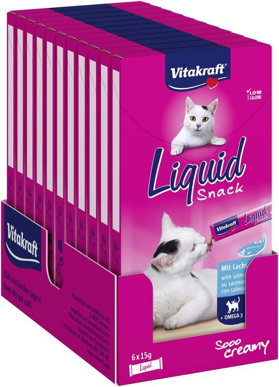 Pack ahorro de 66 sobres de premio líquido para gatos Vitakraft Liquid Snack Salmón (11x90g)