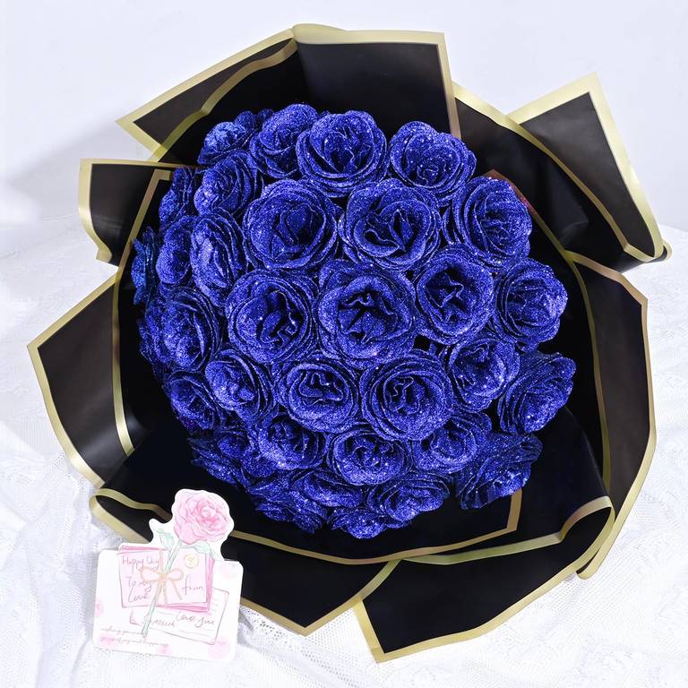 Ramo de 24 rosas con purpurina azul o rojo