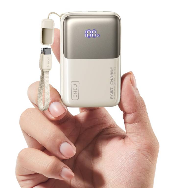INIU Power Bank, Ultra Mini 45W Carga Rápida 10000mAh Bateria Externa con Cable USB C Desmontable, Apto para Avión & Esenciales de Viaje