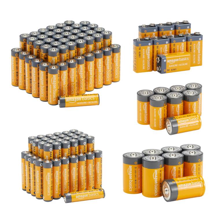 Amazon Basics – Mega Pack con 108 pilas alcalinas: 48 AA + 36 AAA + 8 C + 8 D + 8 de 9 V