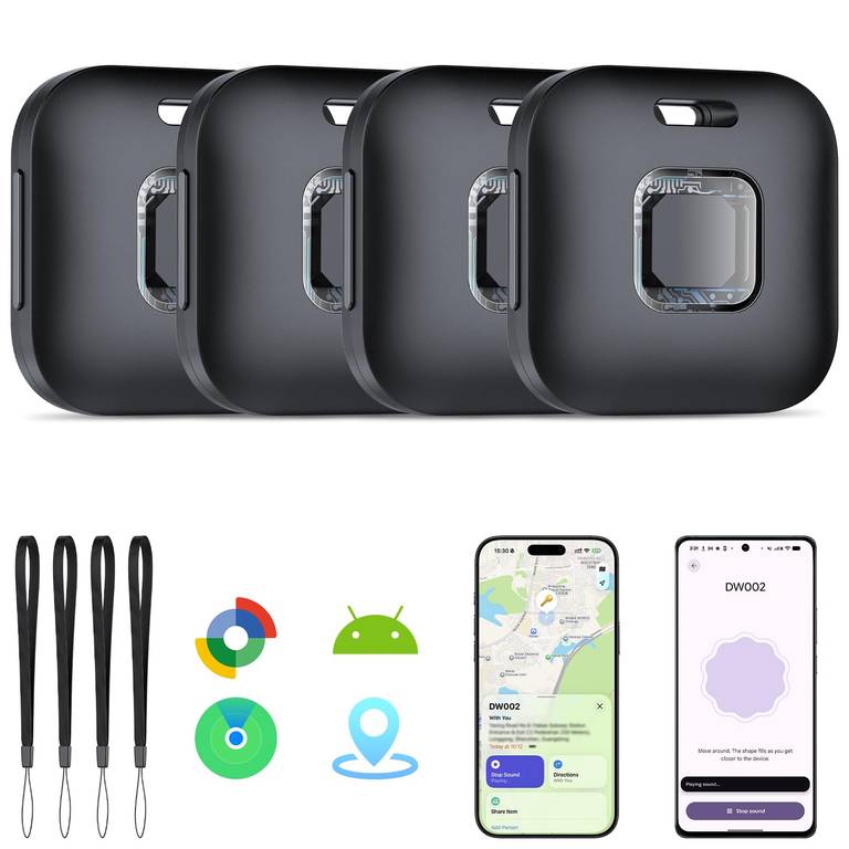 Hoxe Air Smart Tag Soporte iOS Find My o Android Find Hub 4 Piezas (Negro)