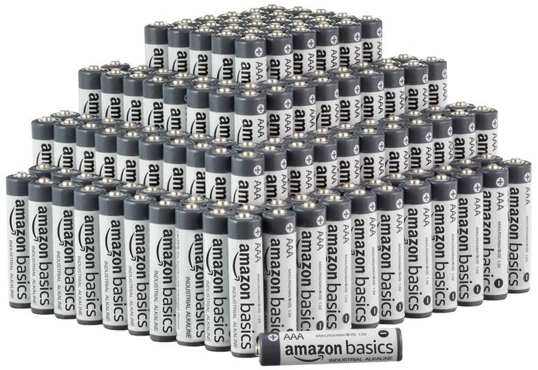 Pack 200 Pilas Alcalinas AAA Amazon Basics Industrial (1,5V, LR03, vida útil 5 años, antifugas, uso profesional y doméstico, en Amazon)