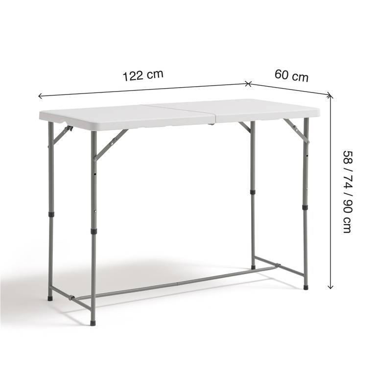 Mesa Plegable Portátil Multifuncional, 122x60x58/74/90cm, Blanco