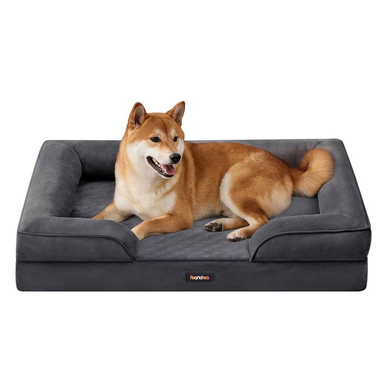 Feandrea Cama para Perro Grande Ortopédica Lavable, 89x63x16 cm | Franela | Funda Extraíble | Espuma de Soporte | 2 Colores Impermeable |