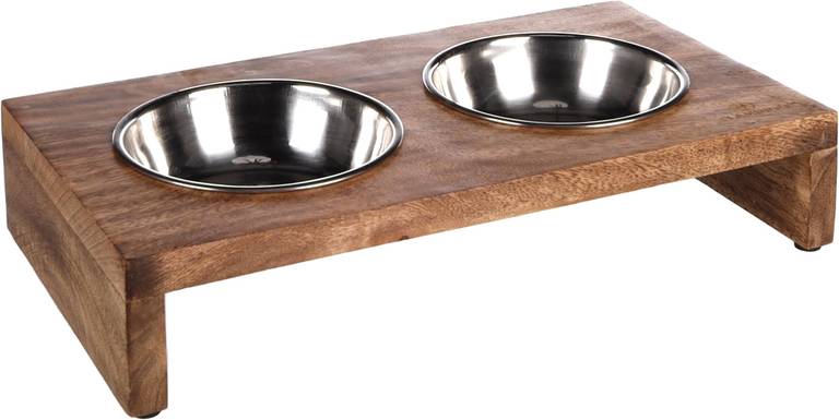 Flamingo – Comedero Elevado para Perros/Gatos con 2 Cuencos de 350ML/U Kato Double Bowl – Wood