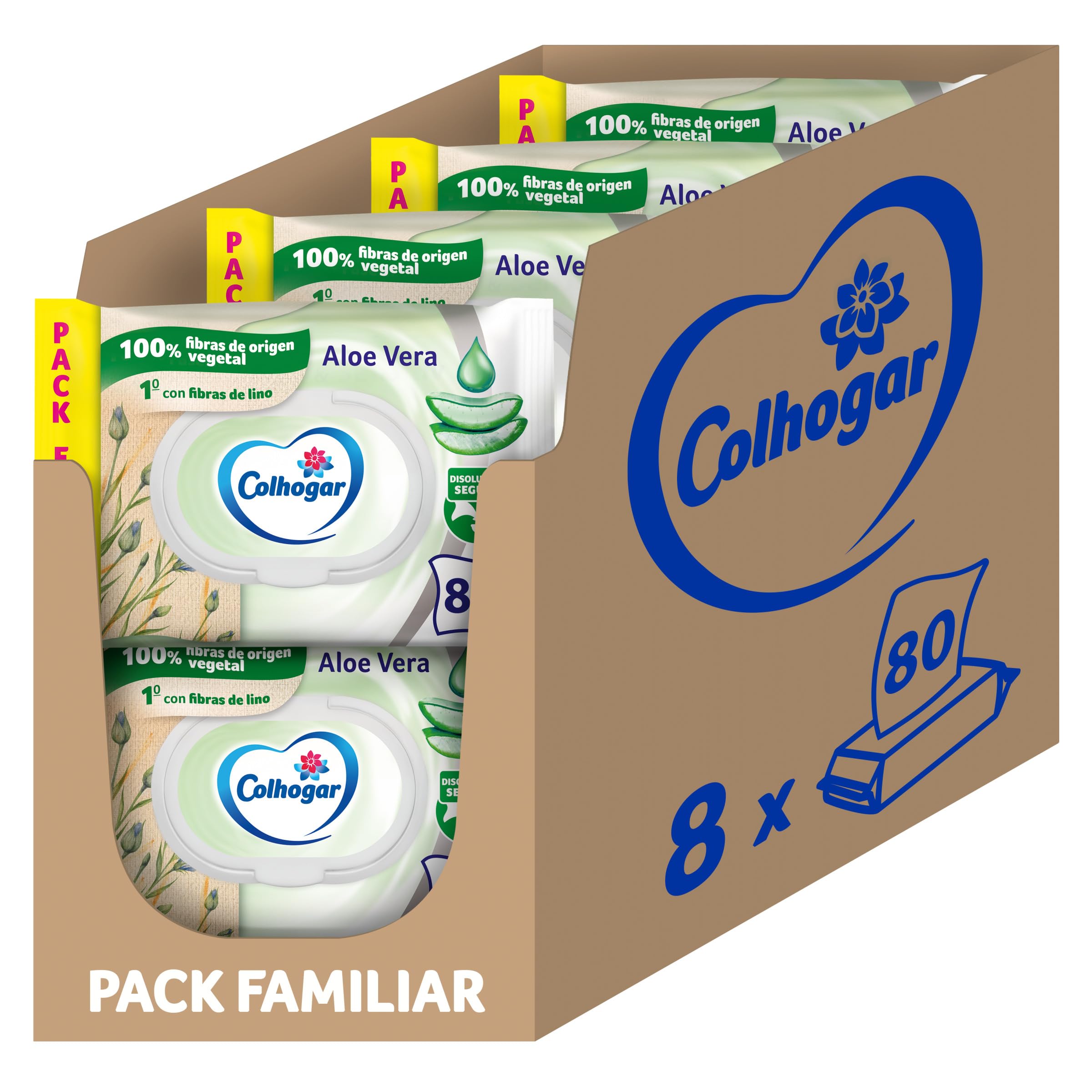 Colhogar Aloe 8×80 – Papel Higiénico Húmedo Desechable por el WC con Extracto de Aloe Vera – Sin Alcohol – Dermatológicamente Testado – 640 Unidades