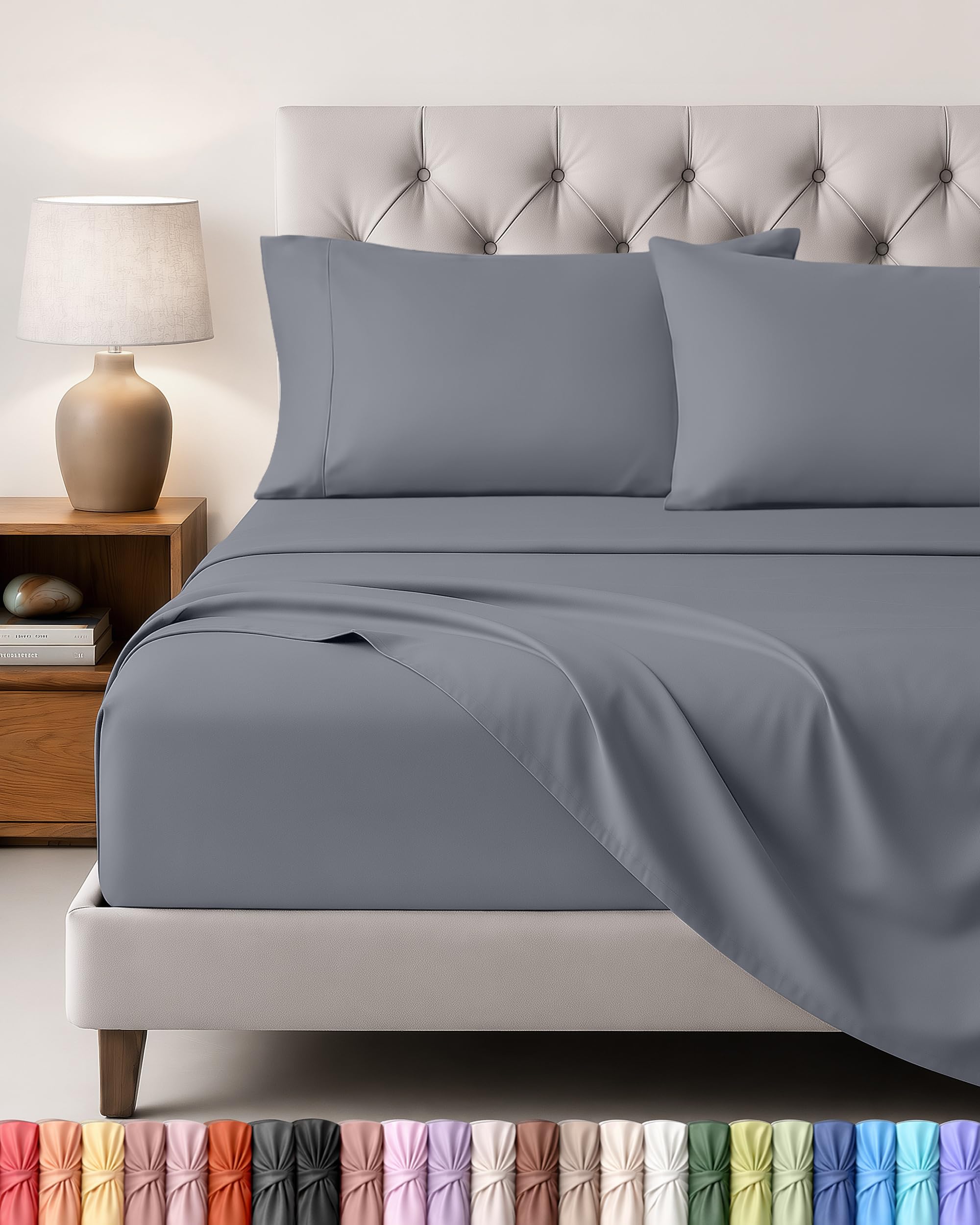 Utopia Bedding Juego de Sabanas 4 Piezas, 150x200cm, Gris | Sábana Bajera, Sábana Plana y 2 Fundas de Almohada 50×75 – Cama 150 – Oeko-Tex Certificado – Poliéster Microfibra Cepillada