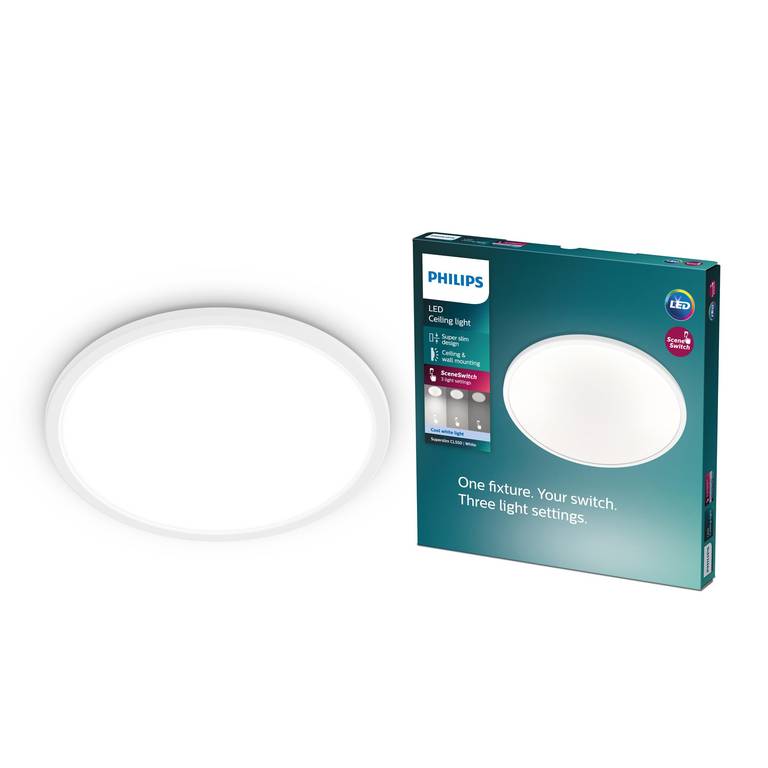 Philips – Plafón Philips Superslim, lámpara LED de techo funcional, color blanco, luz blanca fría regulable, 40K – 15W