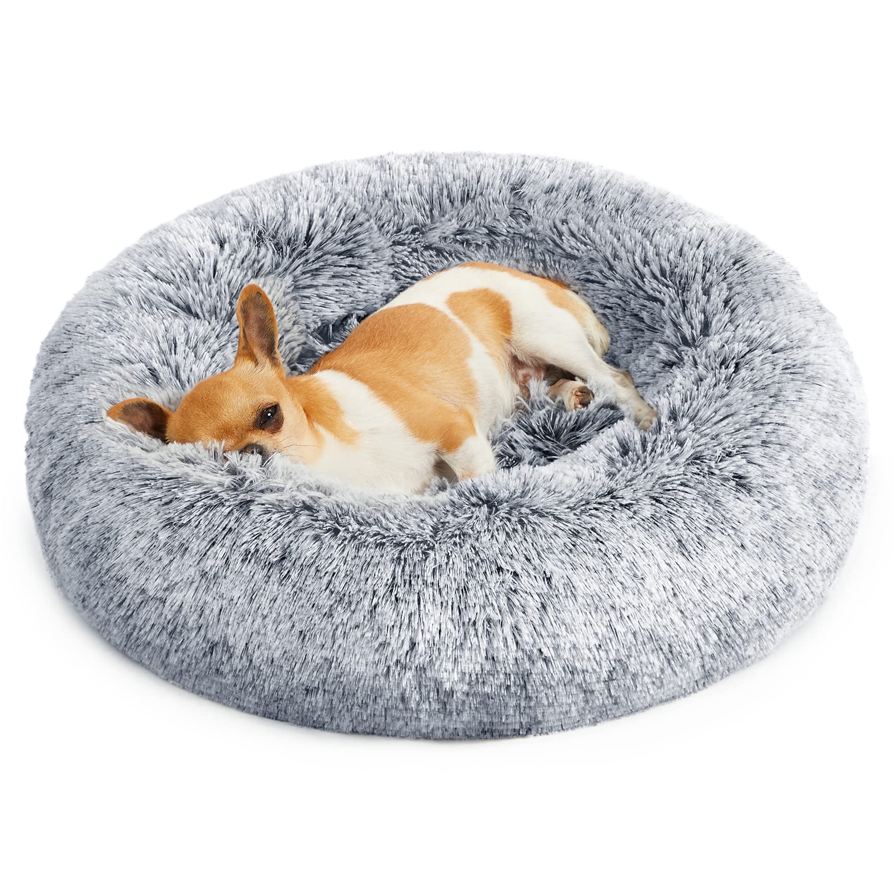 FEANDREA Cama para Perros, Cojín Central Extraíble y Lavable, 50cm | Alfombra de Felpa Suave y Mullida, 50 cm de Diámetro, Gris Jacinto, Colección BOBBEE PGW037G01