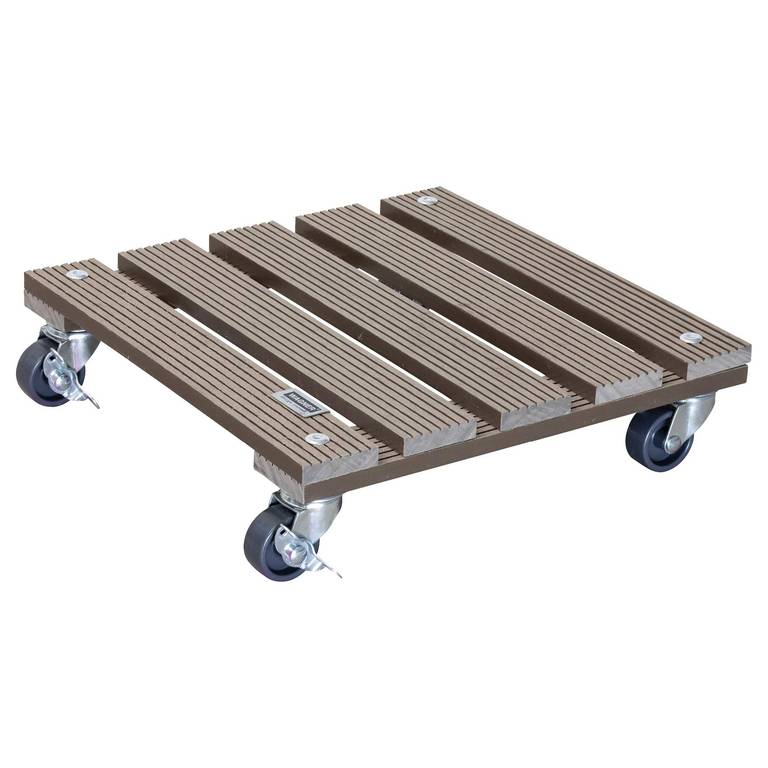 Wagner Soporte con Ruedas para Plantas WPC 29 x 29 x 7,5 cm I Carrito para Flores para Uso Exterior + Interior I Wood Plastic Composite