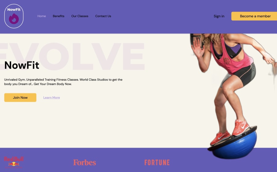 Screenshot of the NowFit fitness website