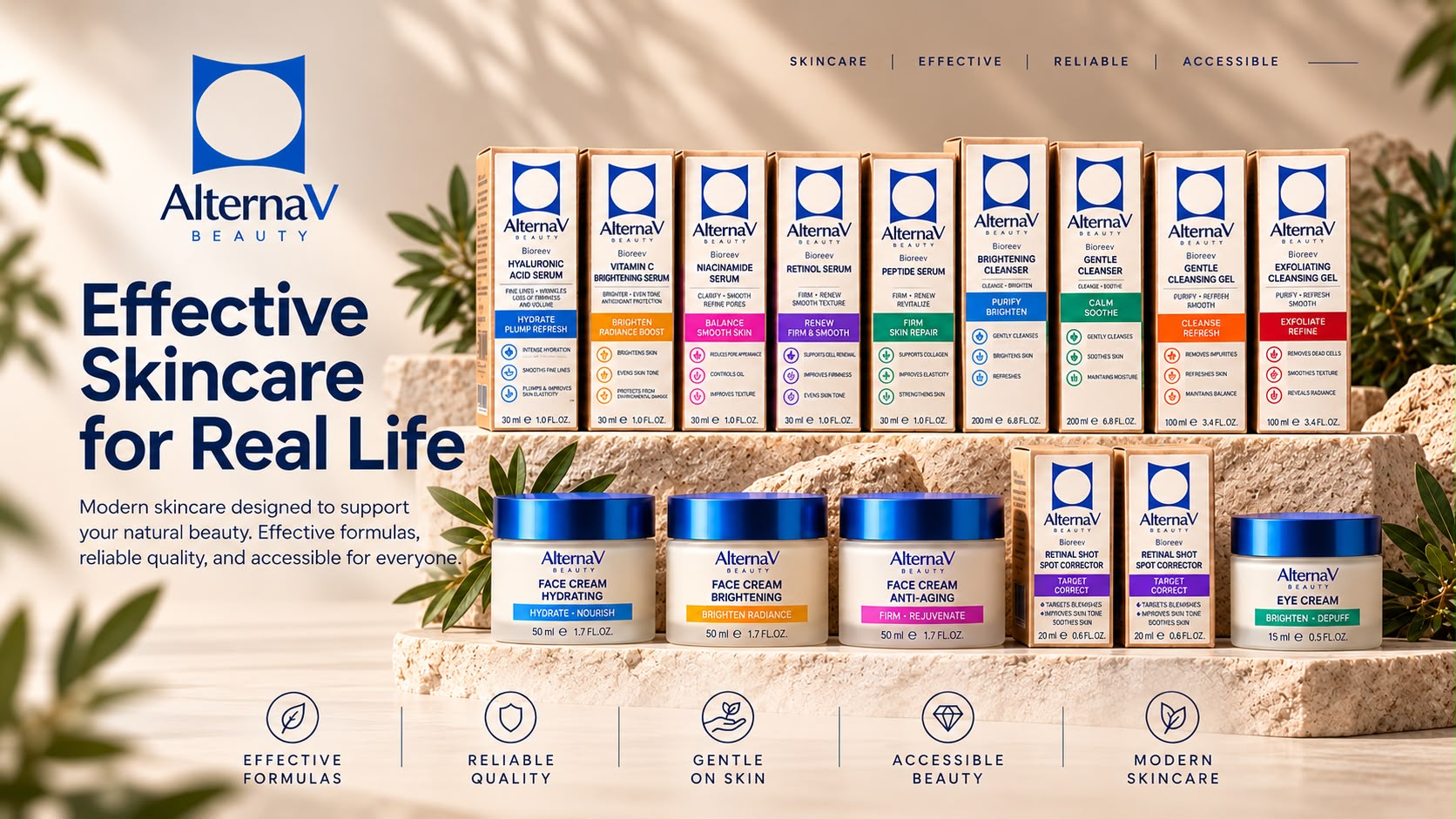 AlternaV Beauty. Effective Skincare for Real Life. Serums, cleansers and creams.