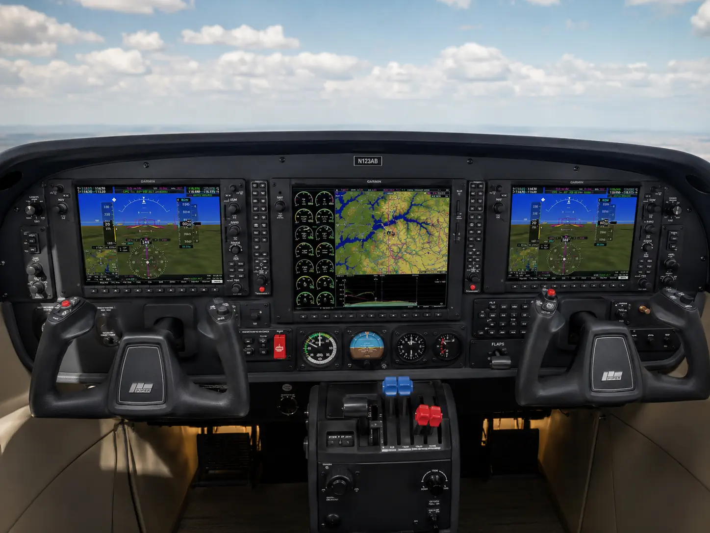 Garmin 1000 avionics cockpit display used for TFA Flight Academy training
