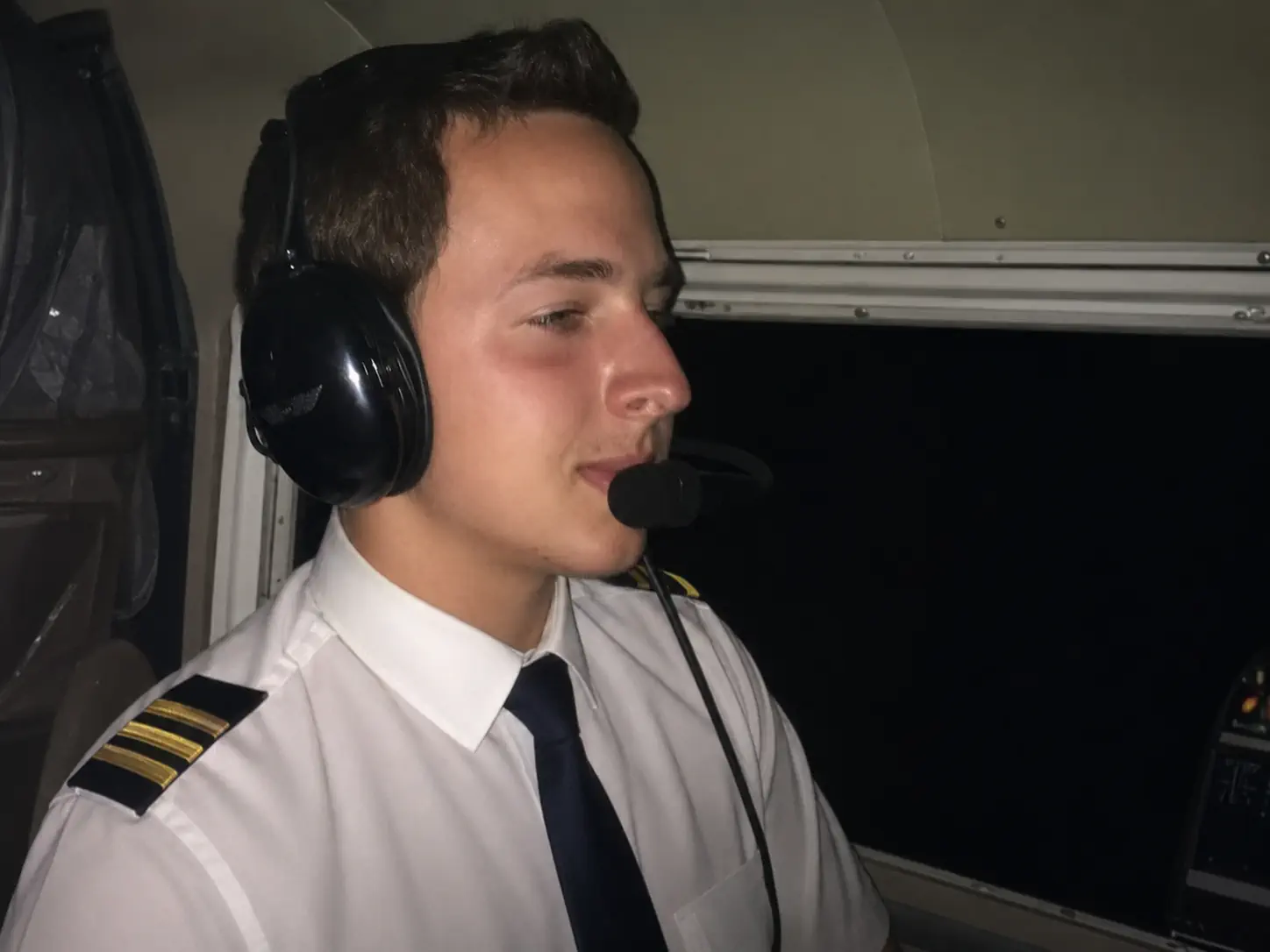 TFA student pilot in the cockpit during night training