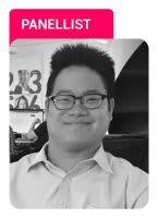 Photo of Alister Ong with panellist label in pink