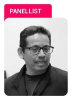 Panellist – Jerome Syed Photo of Jerome Syed with panellist label in pink